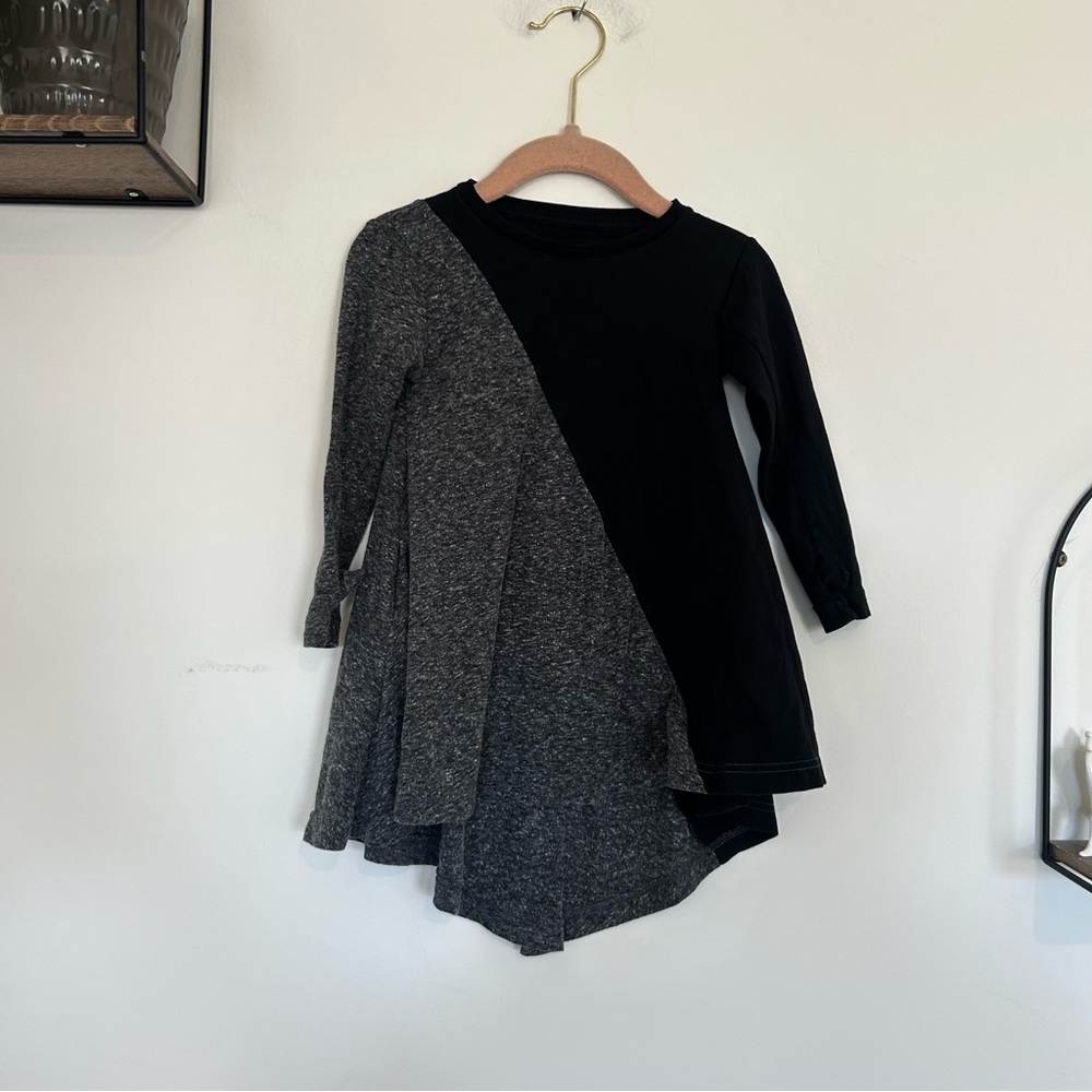 Nununu Half & Half 360 Dress Gray & Black Long Sleeve Twirl Size 12-18 Months